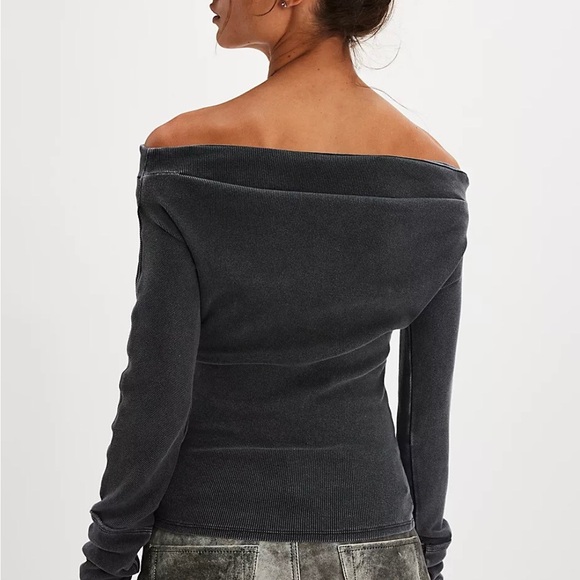 Free People Off-Shoulder Long Sleeve Top - Dark Gray - Picture 3 of 5